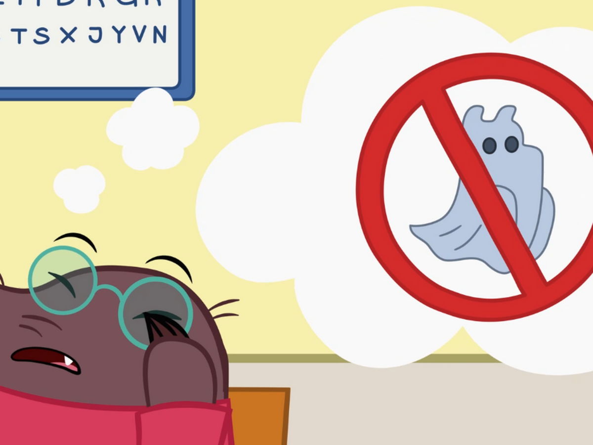 An illustration advising children to avoid frightening content.