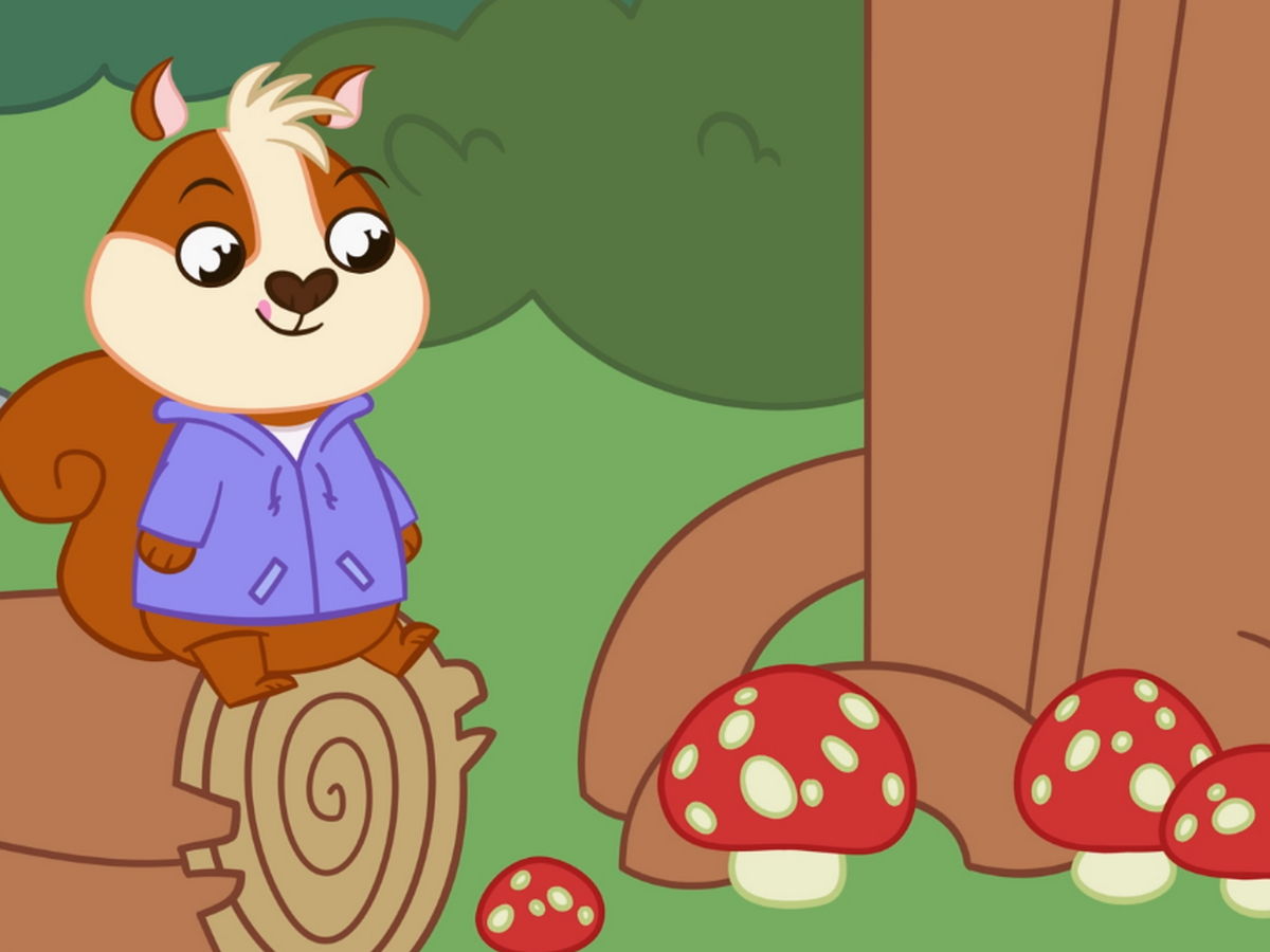 Un personaggio trova dei funghi selvatici nel bosco.