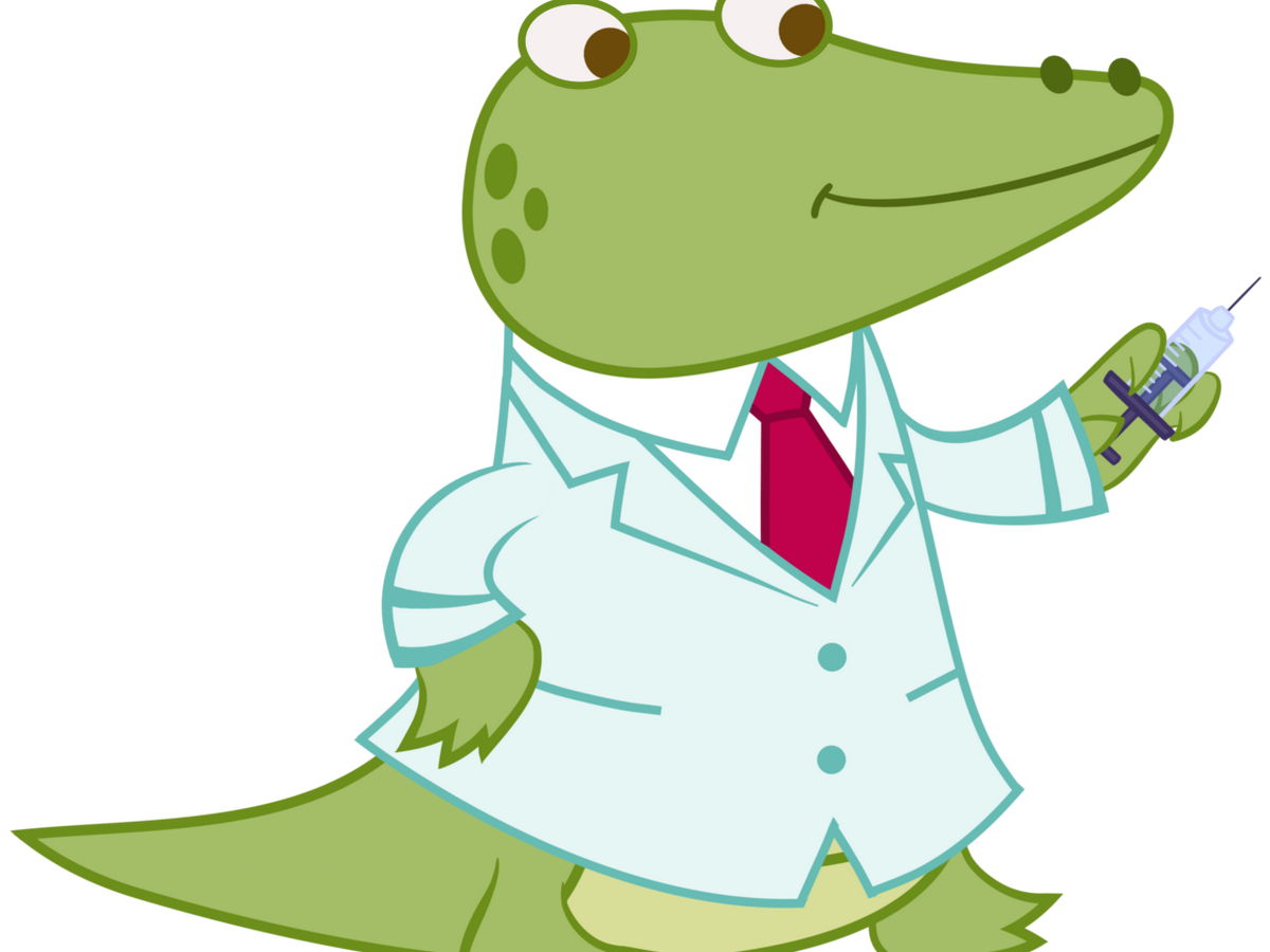 Croco Doc sostiene una vacuna que protege contra el tétanos.