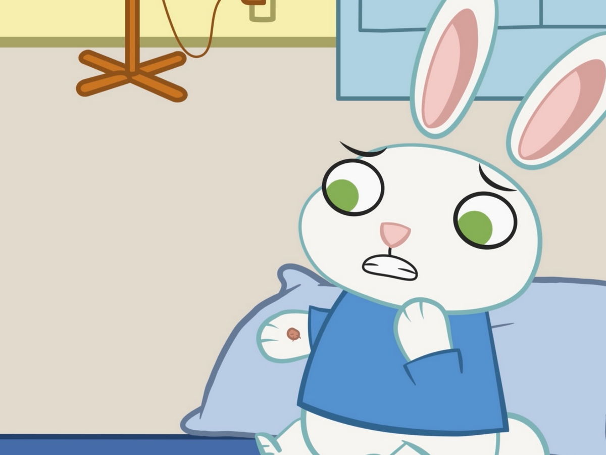 The character looks at a wart on their paw.